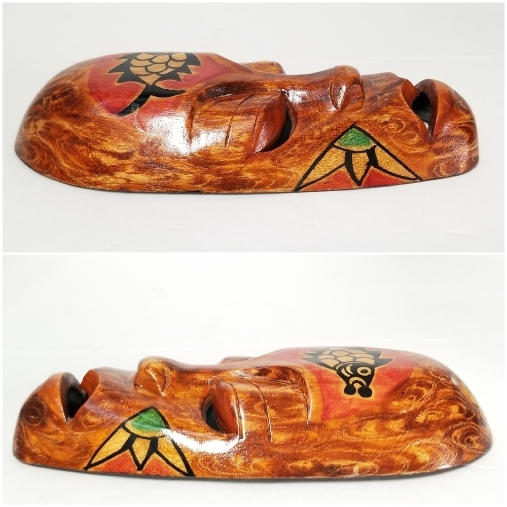 2 Vintage Colorful Handcarved Handpainted Tribal Mask Collectible Wall Decor - Picture 3 of 11